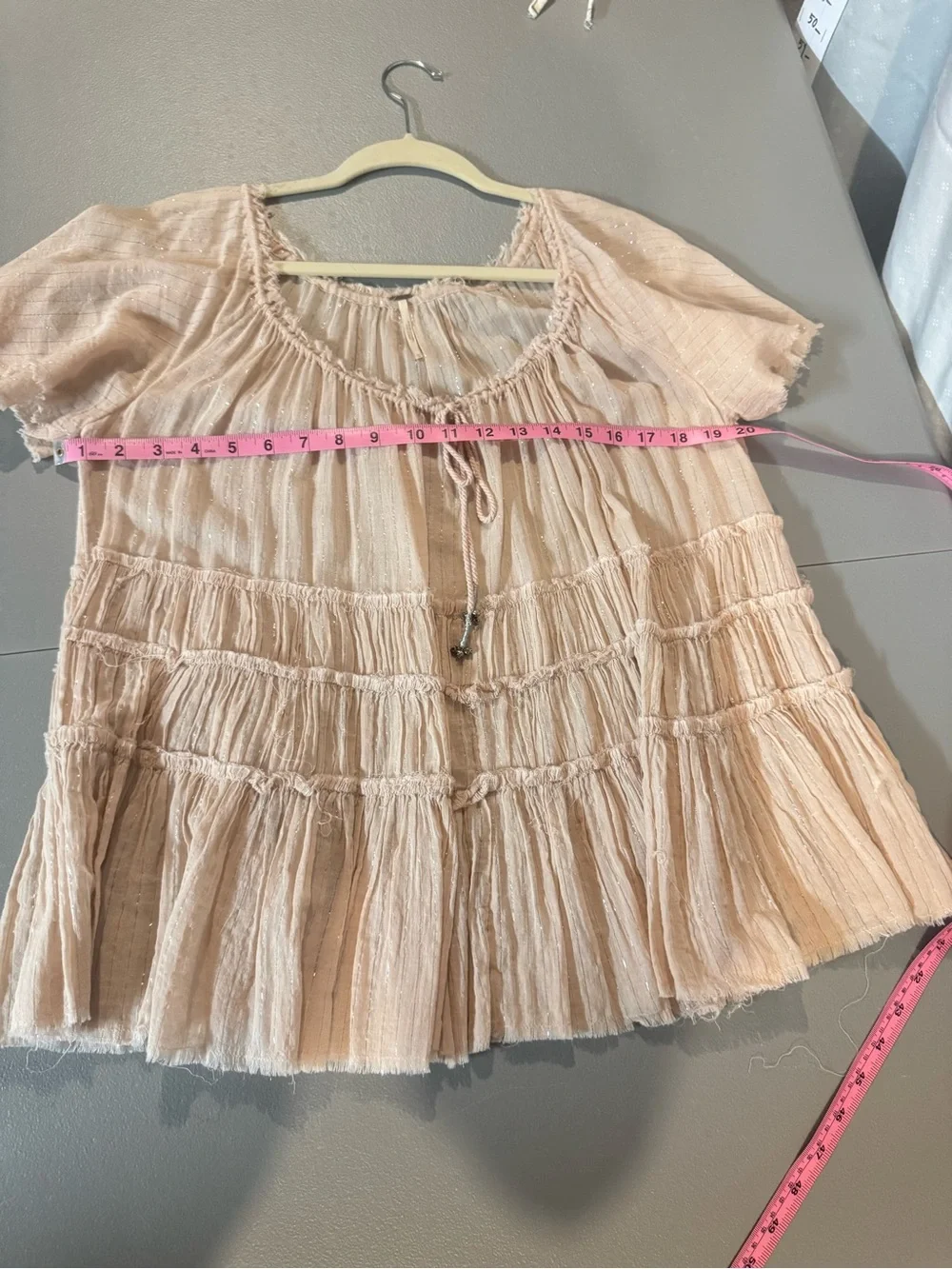 Free People Blush Sheer Metallic-Thread Top